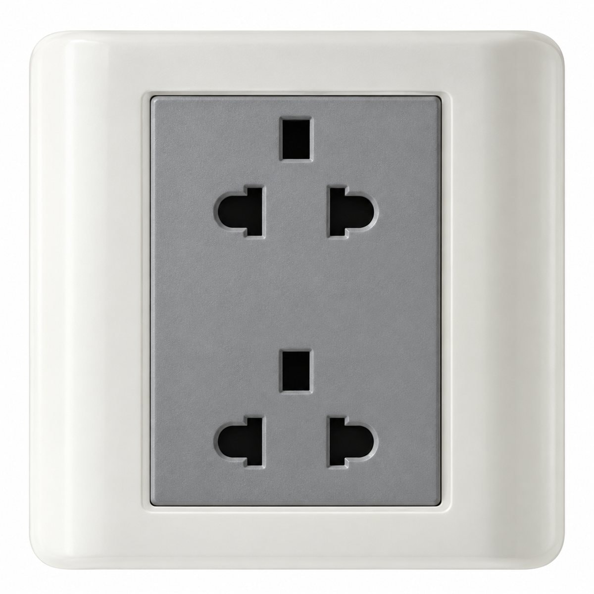 Ổ cắm đôi 3 chấu 16A ZENcelo Schneider trên nền trắng, ảnh sản phẩm chính diện