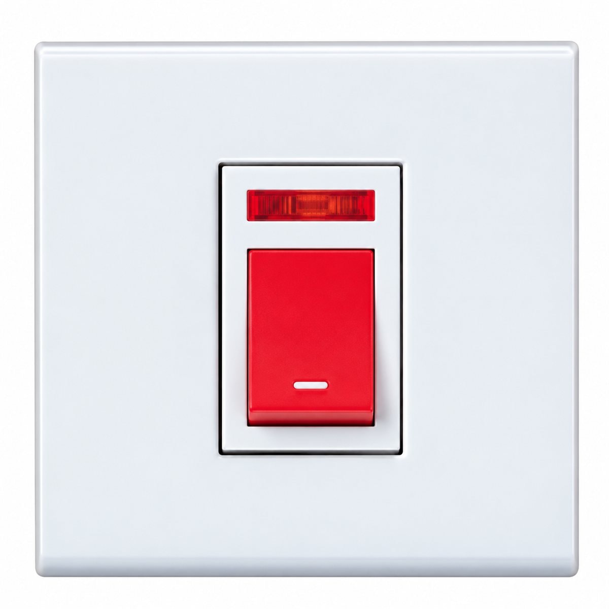 Bộ công tắc D 2 cực có đèn báo chuẩn BS Wide Panasonic trên nền trắng, ảnh sản phẩm chính diện