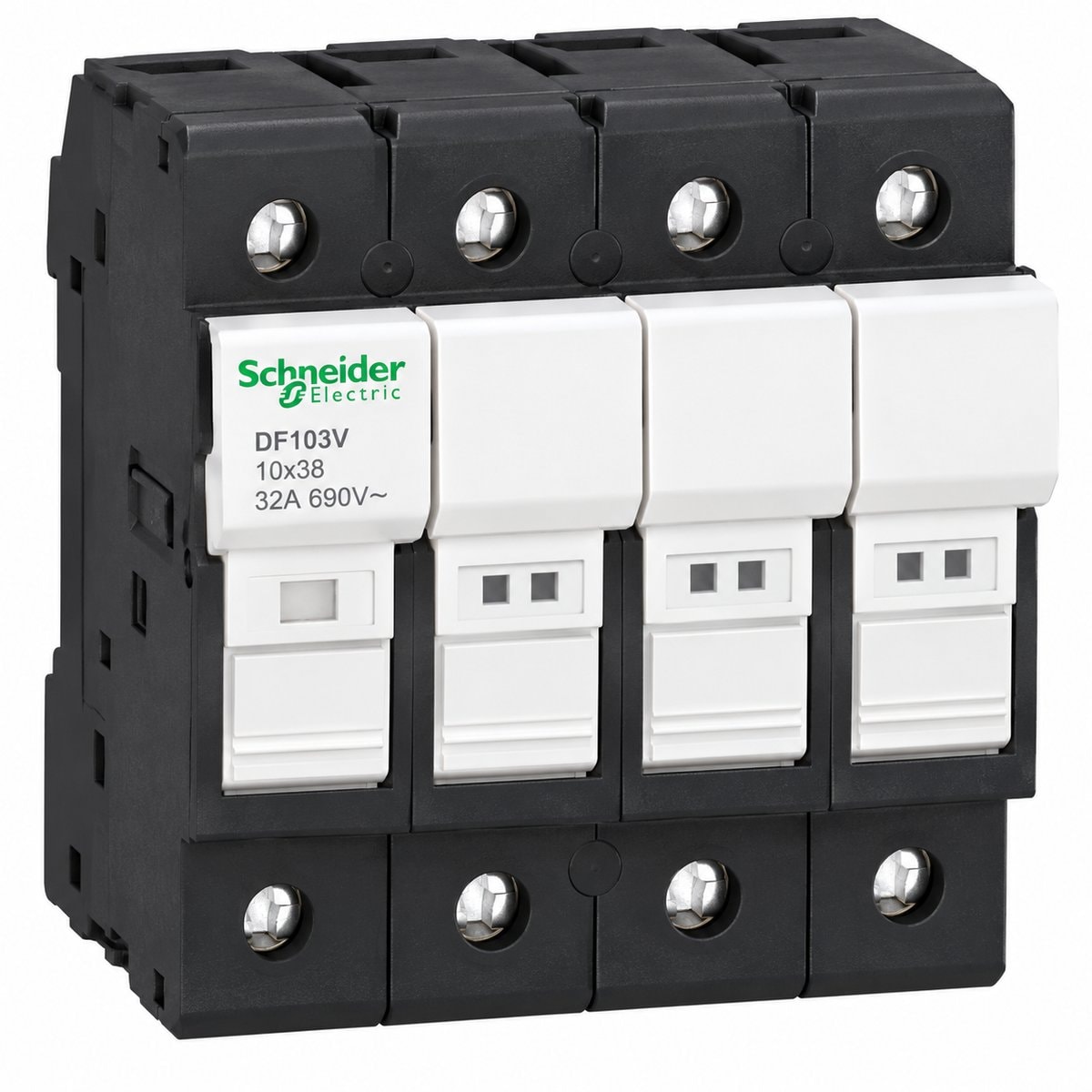 Đế cầu chì bảo vệ Schneider trên nền trắng, ảnh sản phẩm chính diện