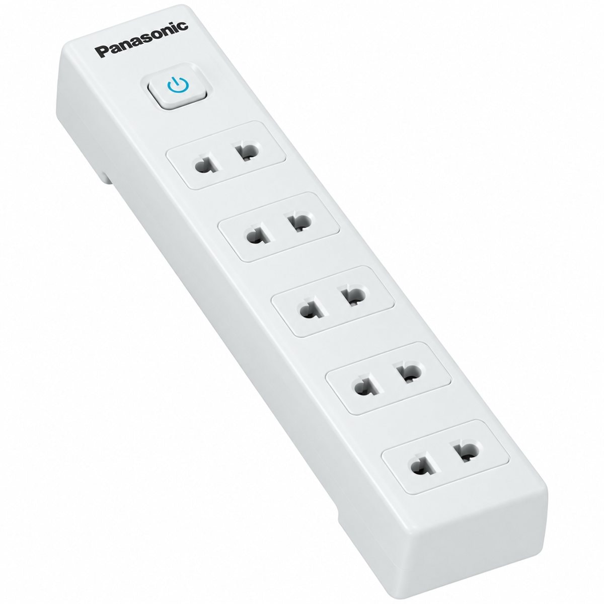 Ổ cắm có dây 5 ổ 2 chấu + công tắc Panasonic trên nền trắng, ảnh sản phẩm chính diện