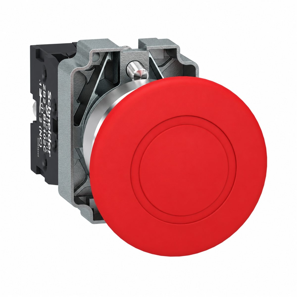 Nút dừng khẩn nhấn-kéo trọn bộ Easy Harmony XB2 Schneider trên nền trắng, ảnh sản phẩm chính diện