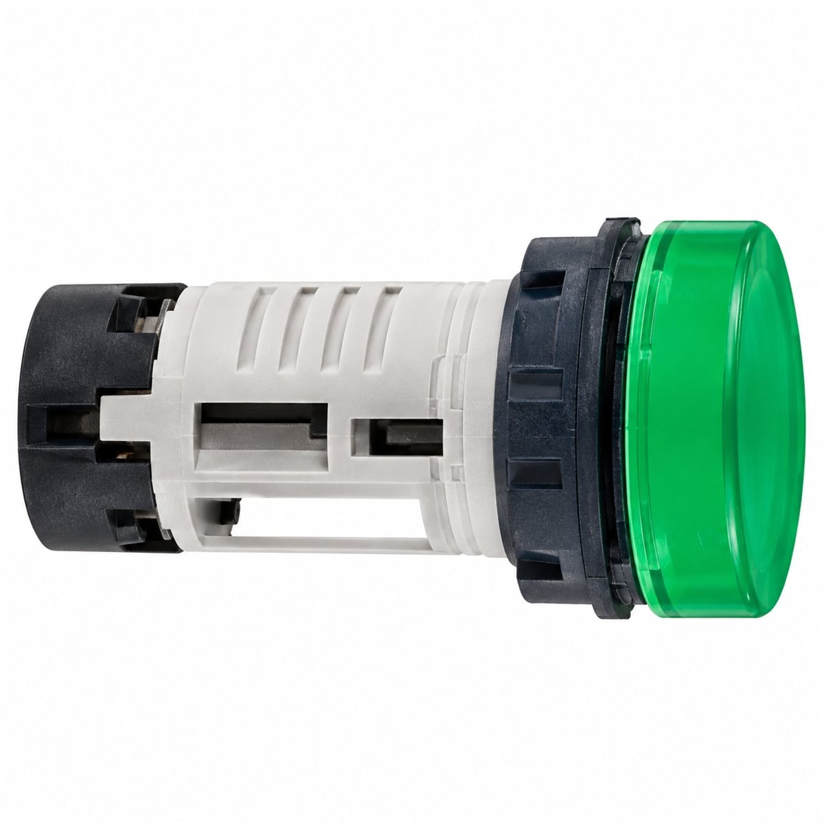 Đèn báo Harmony XB7 Ø22 vành nhựa Schneider trên nền trắng, ảnh sản phẩm chính diện