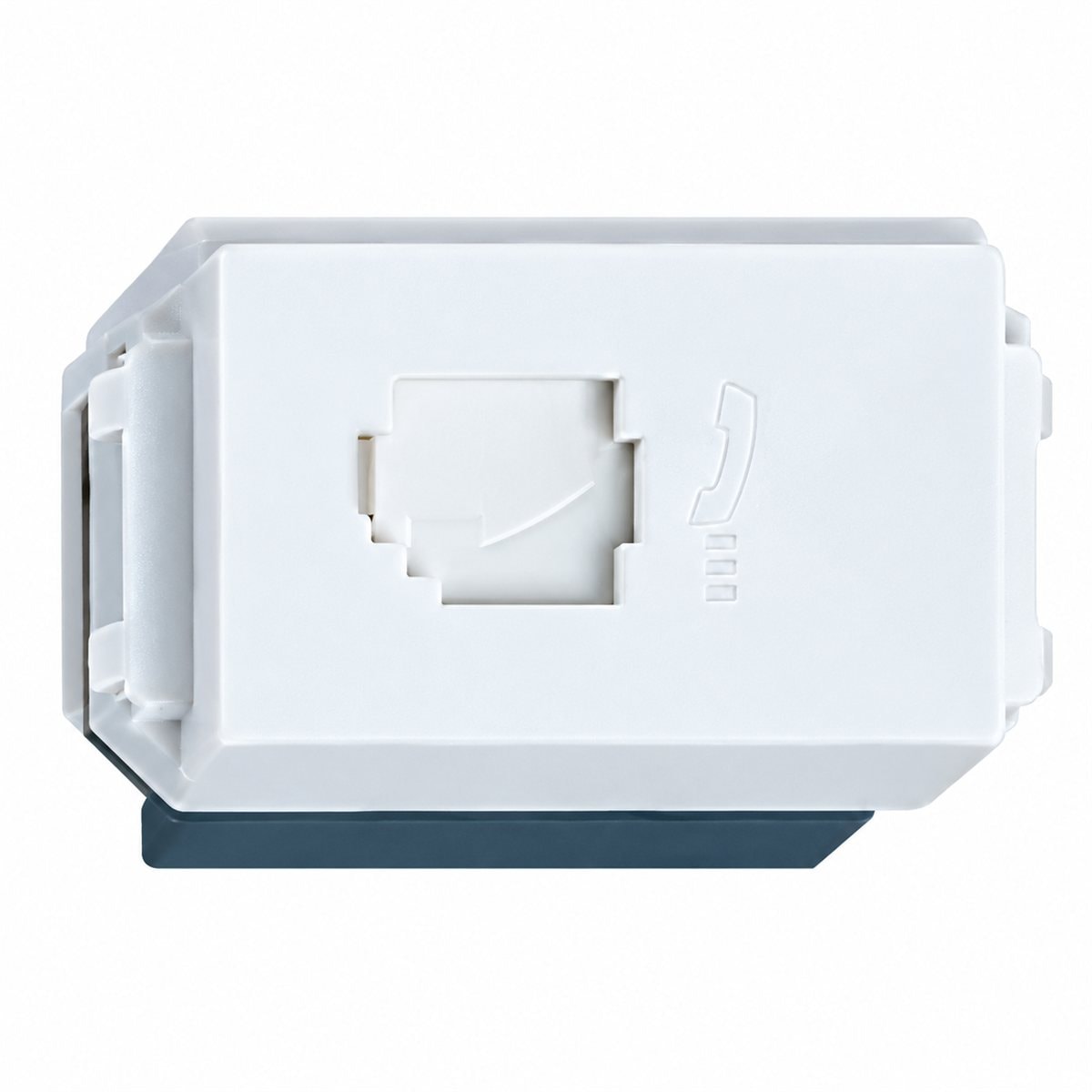Ổ cắm điện thoại 4 cực Halumie Panasonic trên nền trắng, ảnh sản phẩm chính diện