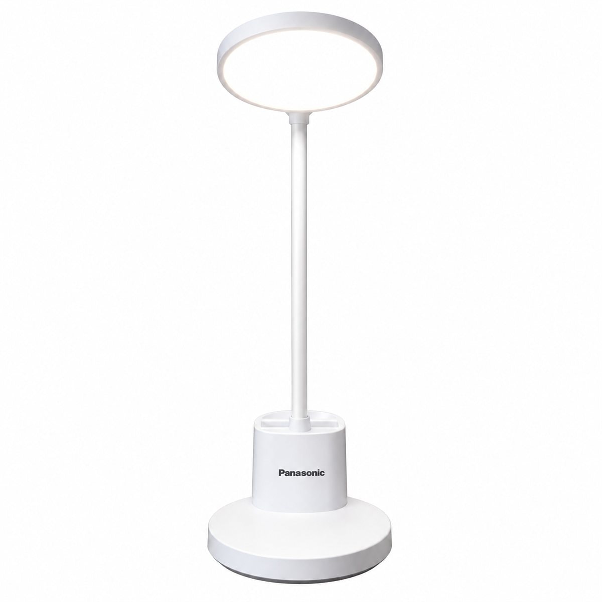 Đèn bàn LED kèm cốc sạc Panasonic trên nền trắng, ảnh sản phẩm chính diện