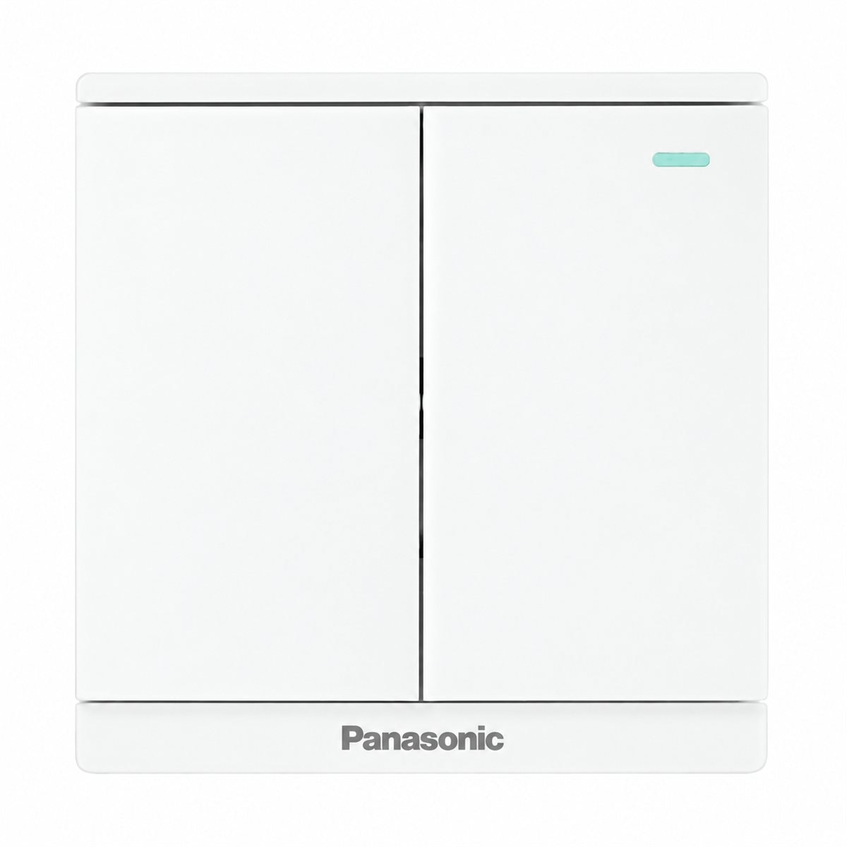 Bộ 2 công tắc C, 2 chiều, dạ quang Moderva Panasonic trên nền trắng, ảnh sản phẩm chính diện