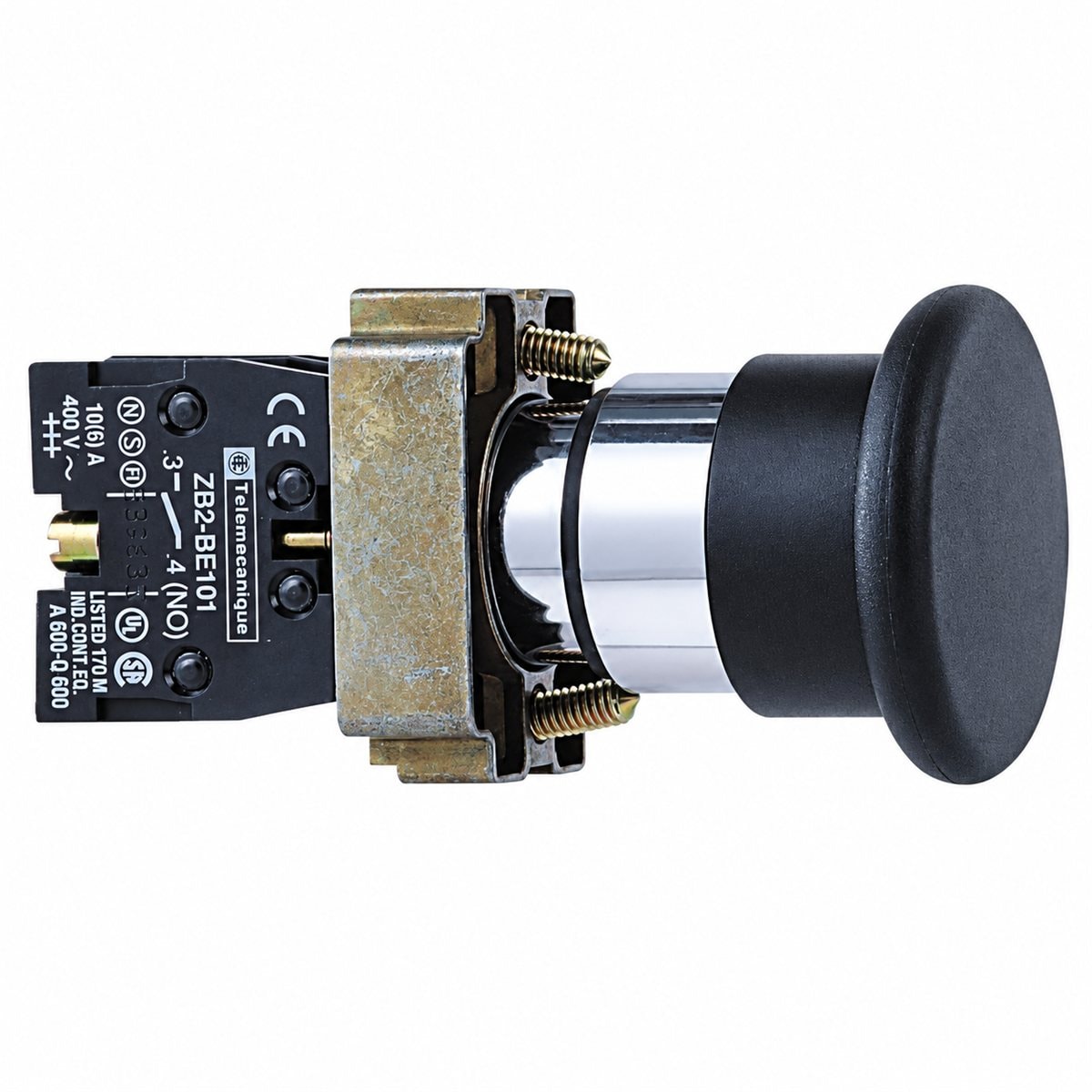 Nút nhấn nấm trọn bộ Easy Harmony XB2 Schneider trên nền trắng, ảnh sản phẩm chính diện
