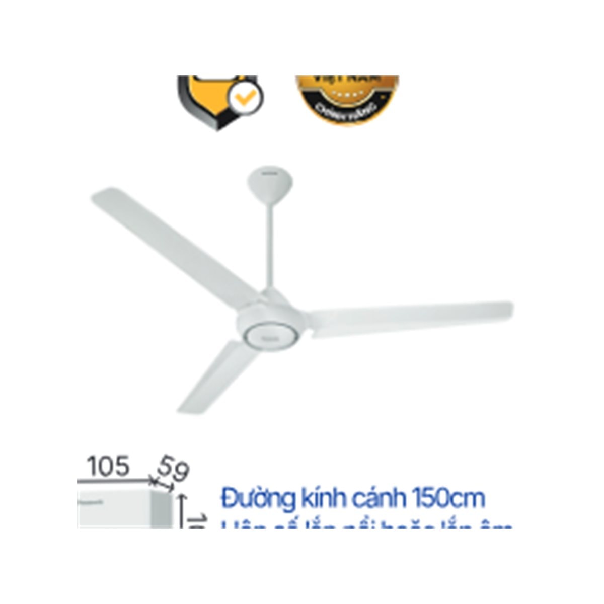 Quạt trần F-60FV2 Panasonic trên nền trắng, ảnh sản phẩm chính diện