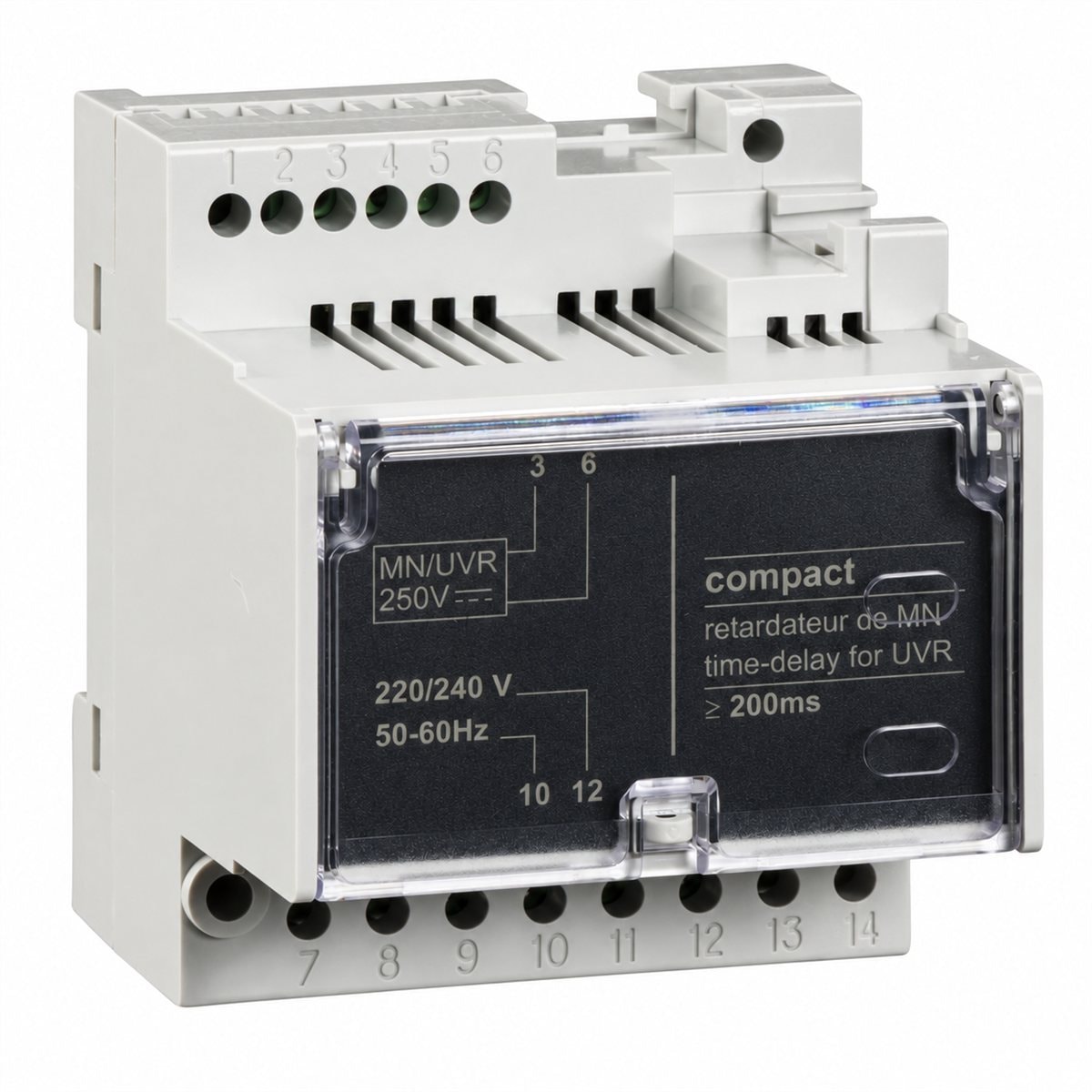 Cuộn bảo vệ thấp áp (MN) trễ thời gian cho MCCB ComPacT NSX Schneider trên nền trắng, ảnh sản phẩm chính diện