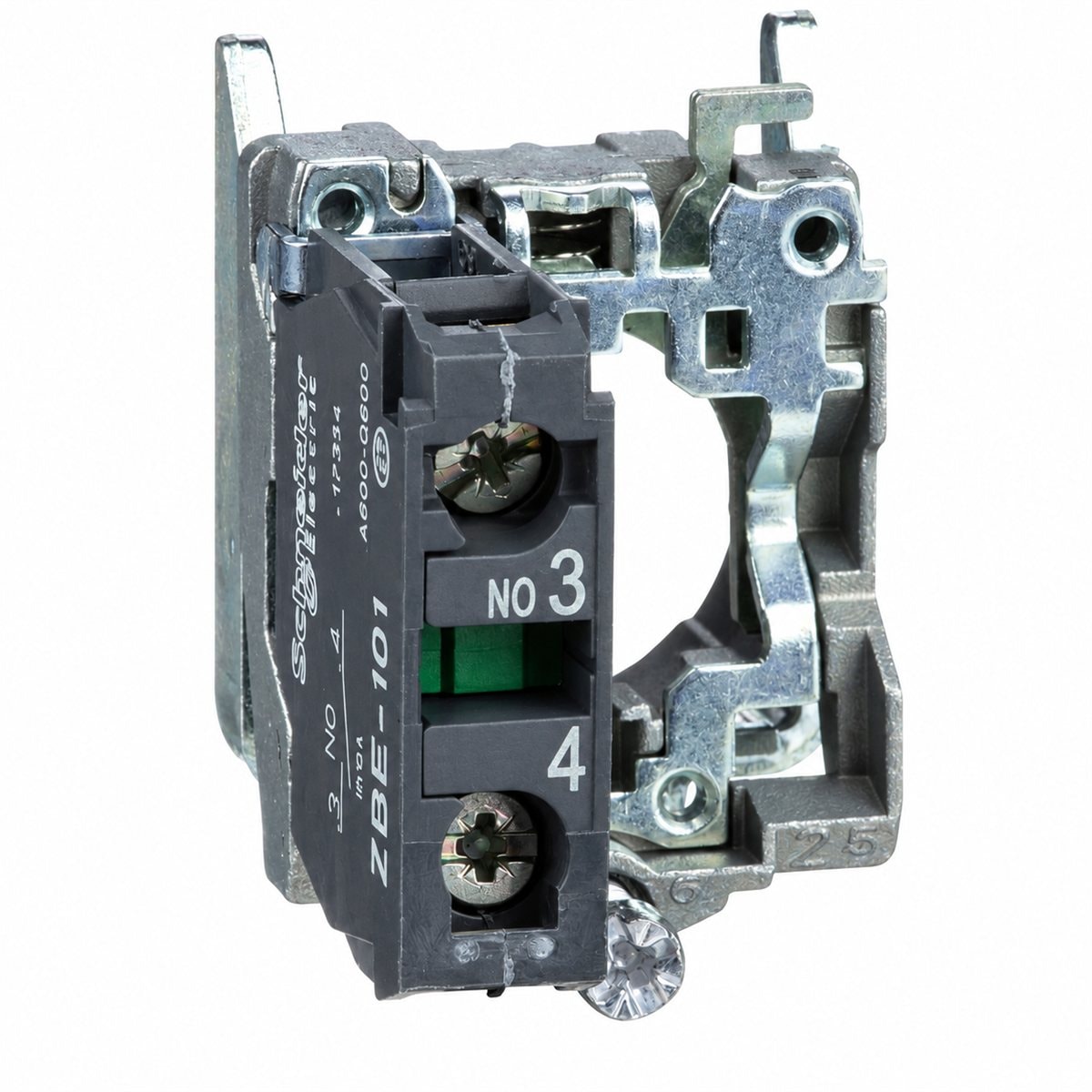 Thân nút nhấn Harmony XB4 Schneider trên nền trắng, ảnh sản phẩm chính diện