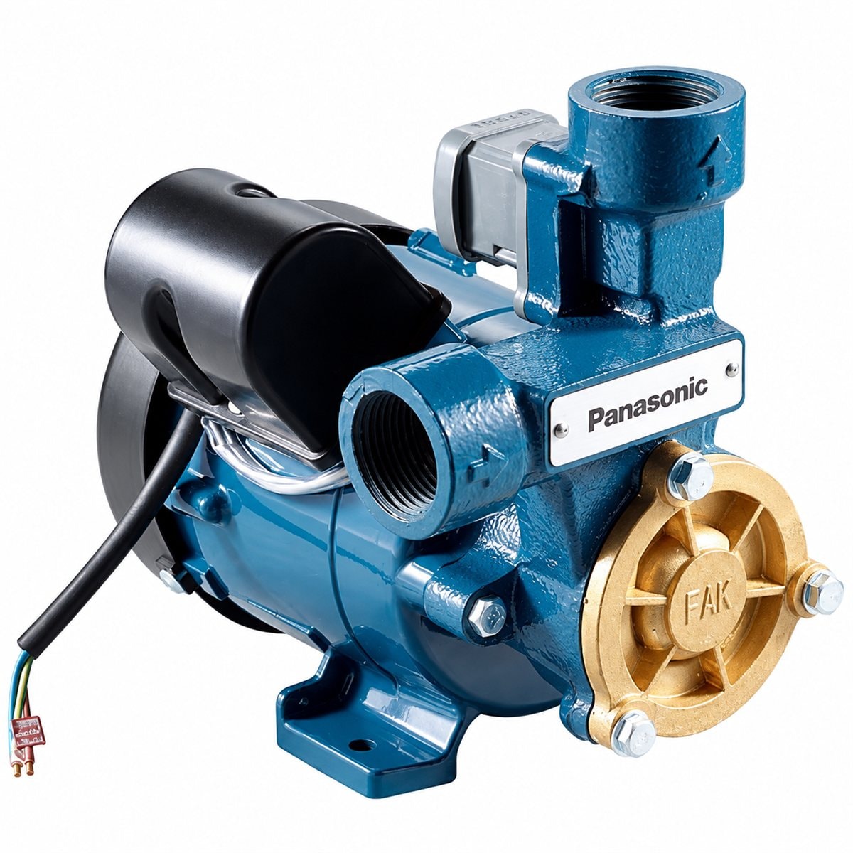 Bơm tăng áp điện tử Panasonic trên nền trắng, ảnh sản phẩm chính diện