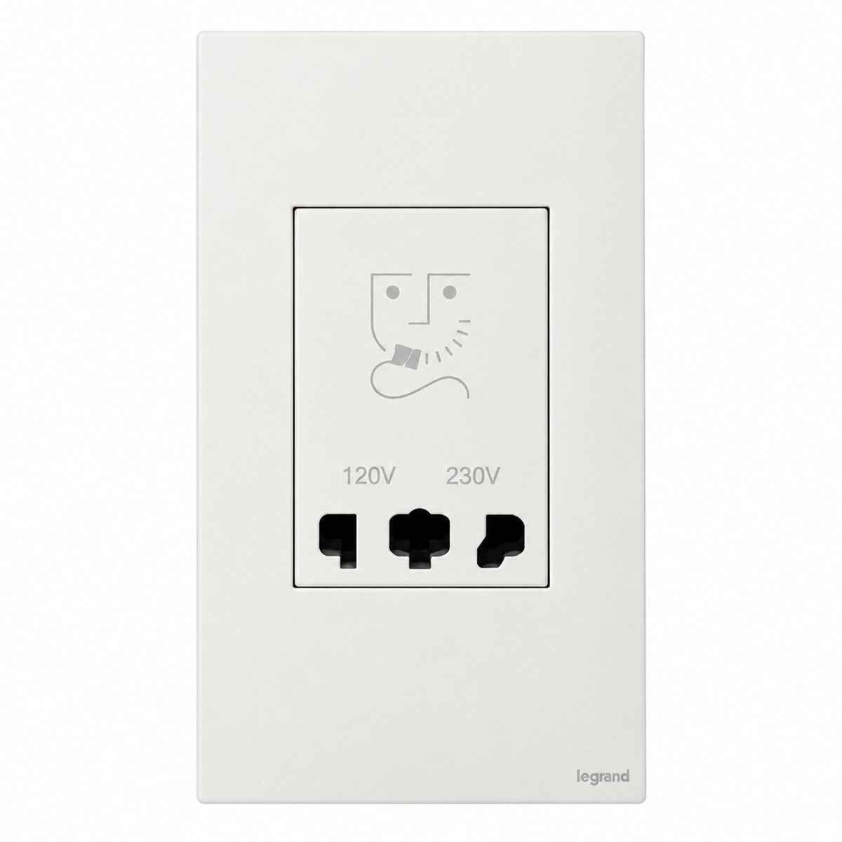 Ổ cắm dao cạo râu Mallia Senses Legrand trên nền trắng, ảnh sản phẩm chính diện
