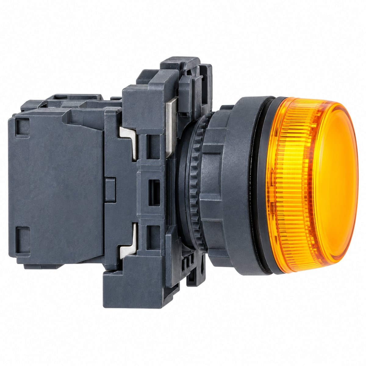 Đèn báo pha và Công tắc xoay XB5 Ø22 với vành nhựa - Mô-đun Schneider trên nền trắng, ảnh sản phẩm chính diện