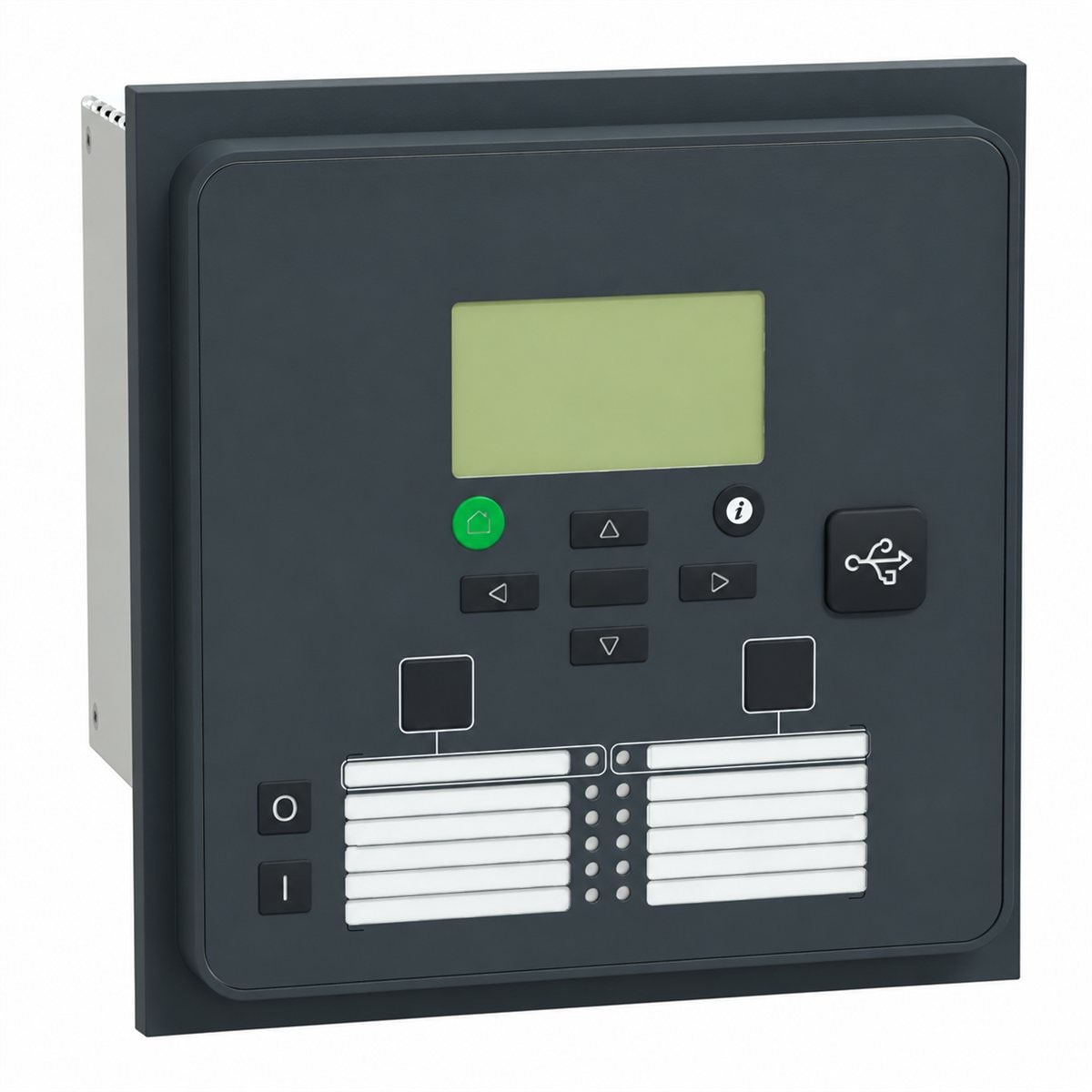 Rơ le bảo vệ PowerLogic Easergy P3 tiêu chuẩn Schneider trên nền trắng, ảnh sản phẩm chính diện