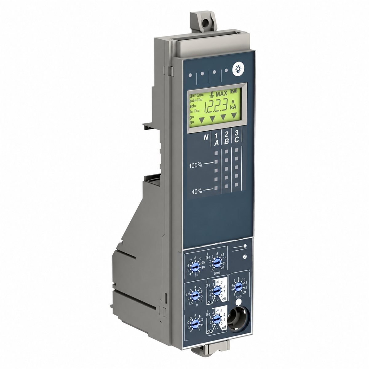 Bộ bảo vệ Micrologic có LCD cho ACB EasyPact MVS Schneider trên nền trắng, ảnh sản phẩm chính diện