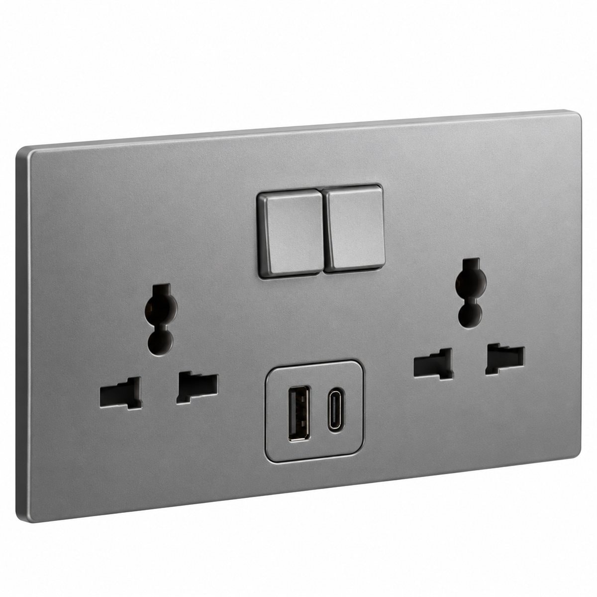 Ổ cắm đôi đa năng có công tắc Mallia Senses USB Type A+C Legrand trên nền trắng, ảnh sản phẩm chính diện
