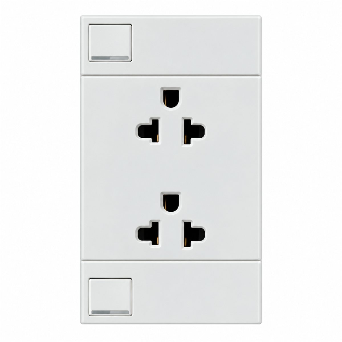 Bộ ổ cắm đôi 3 chấu có công tắc AvatarOn A Schneider trên nền trắng, ảnh sản phẩm chính diện
