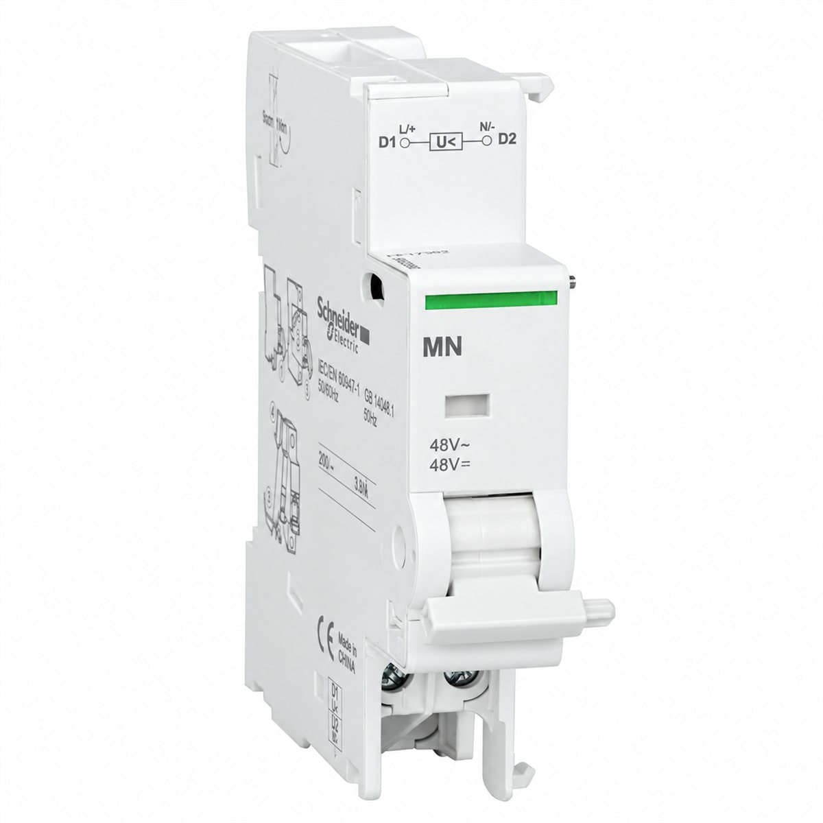 Cuộn bảo vệ thấp áp cho Acti9 C60H-DC, C120 Schneider trên nền trắng, ảnh sản phẩm chính diện