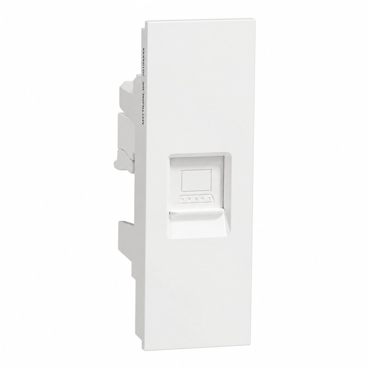 Ổ mạng RJ45 AvatarOn A Schneider trên nền trắng, ảnh sản phẩm chính diện