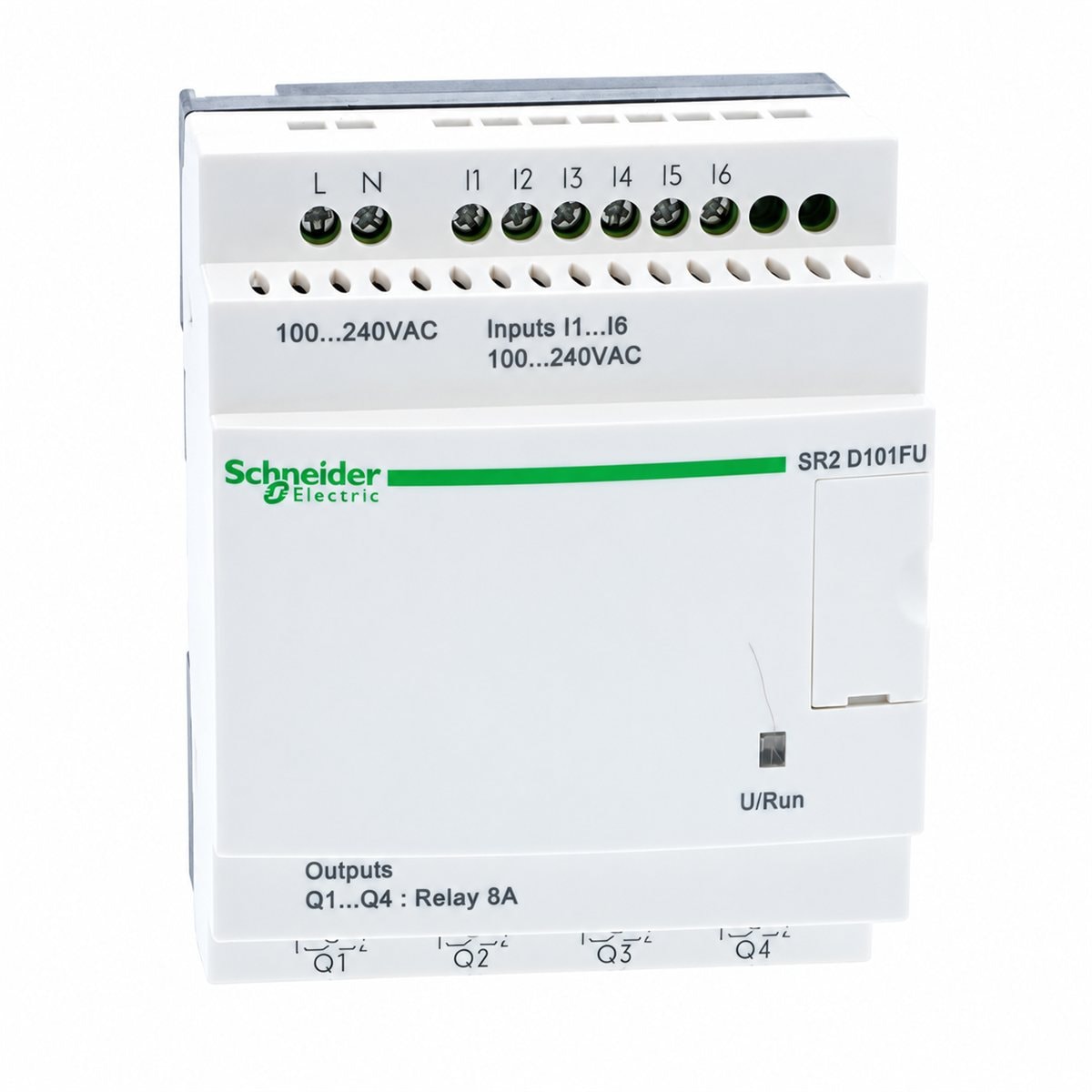 Rơ le thông minh Zelio Logic Compact, không màn hình Schneider trên nền trắng, ảnh sản phẩm chính diện