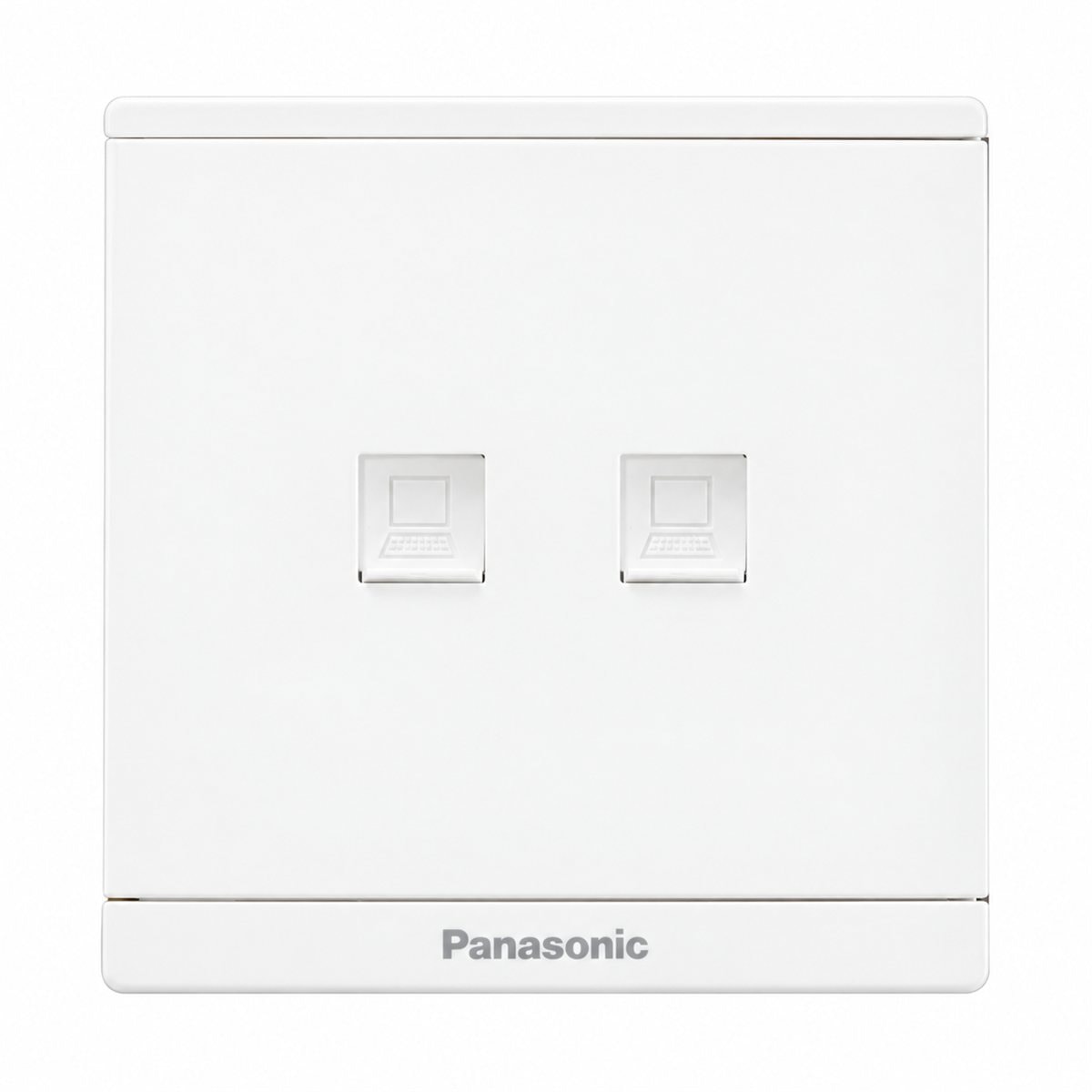 Bộ 2 ổ cắm data CAT5E Moderva Panasonic trên nền trắng, ảnh sản phẩm chính diện
