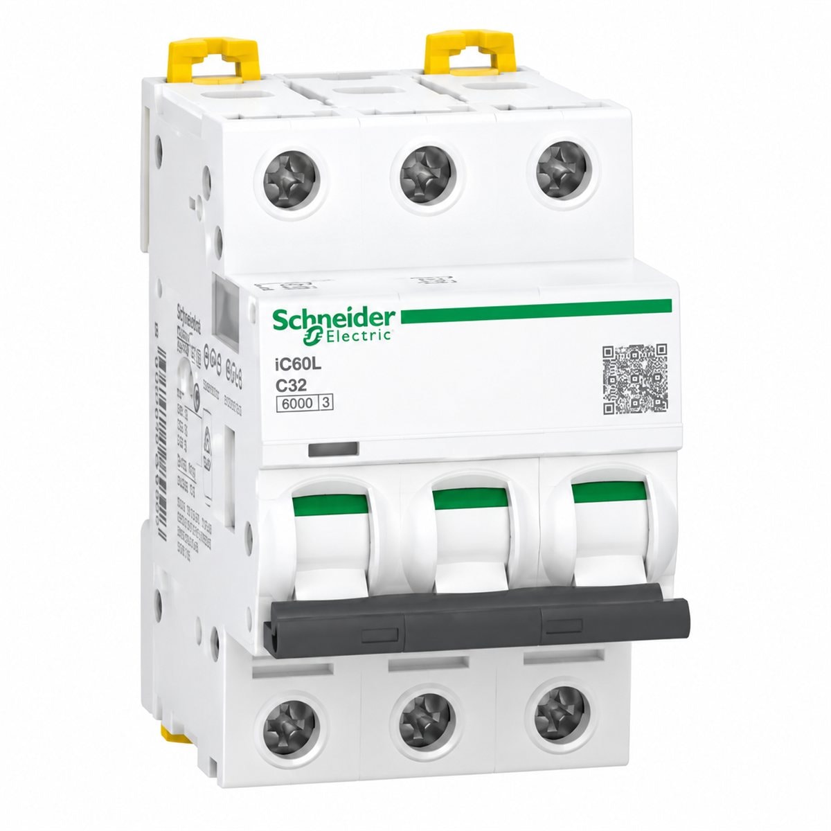 MCB Acti9 iC60L Schneider trên nền trắng, ảnh sản phẩm chính diện