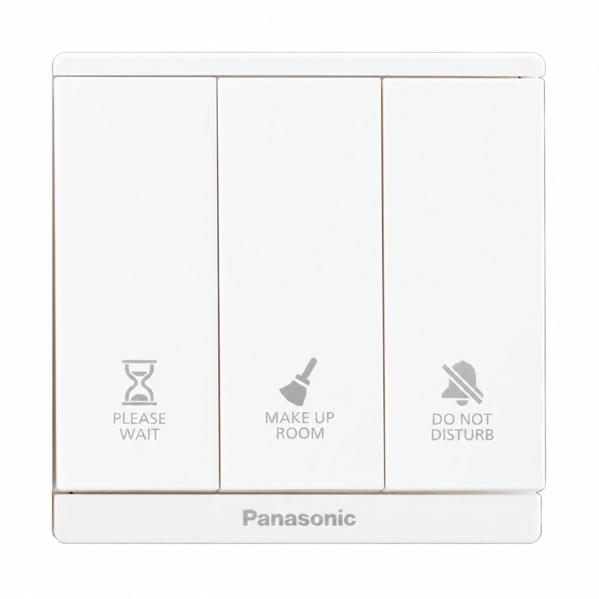 Công tắc có đèn báo "Không làm phiền", "Dọn phòng" Moderva Panasonic trên nền trắng, ảnh sản phẩm chính diện