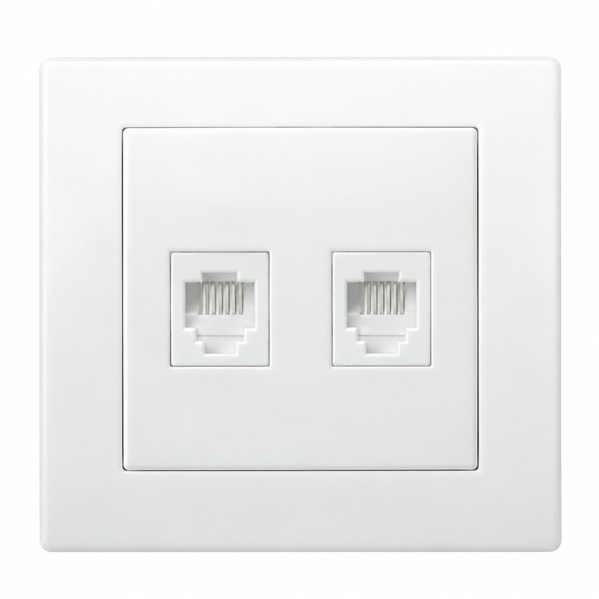 Ổ điện thoại và mạng cat5e Vivace Schneider trên nền trắng, ảnh sản phẩm chính diện