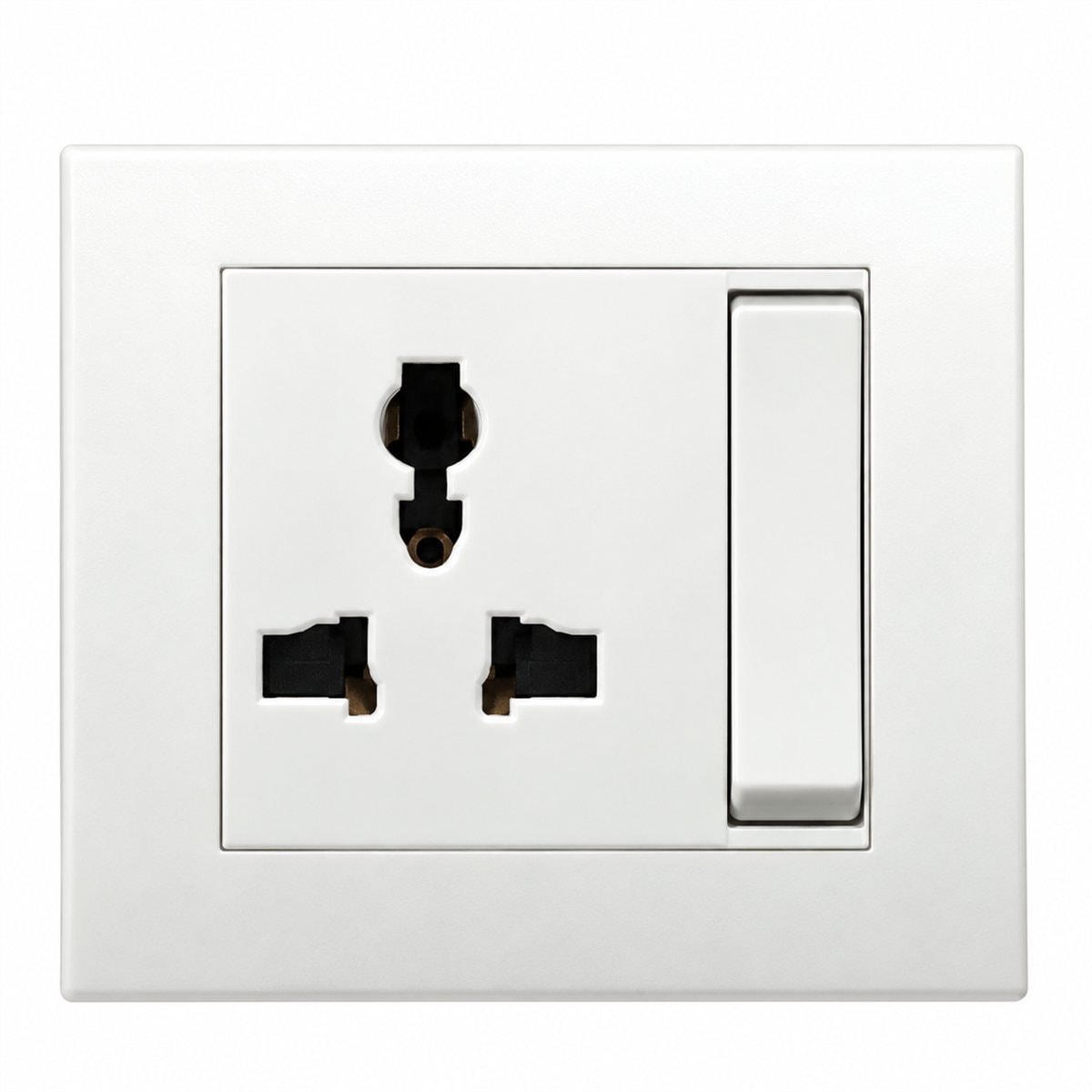 Ổ cắm đa năng có công tắc đơn Vivace Schneider trên nền trắng, ảnh sản phẩm chính diện