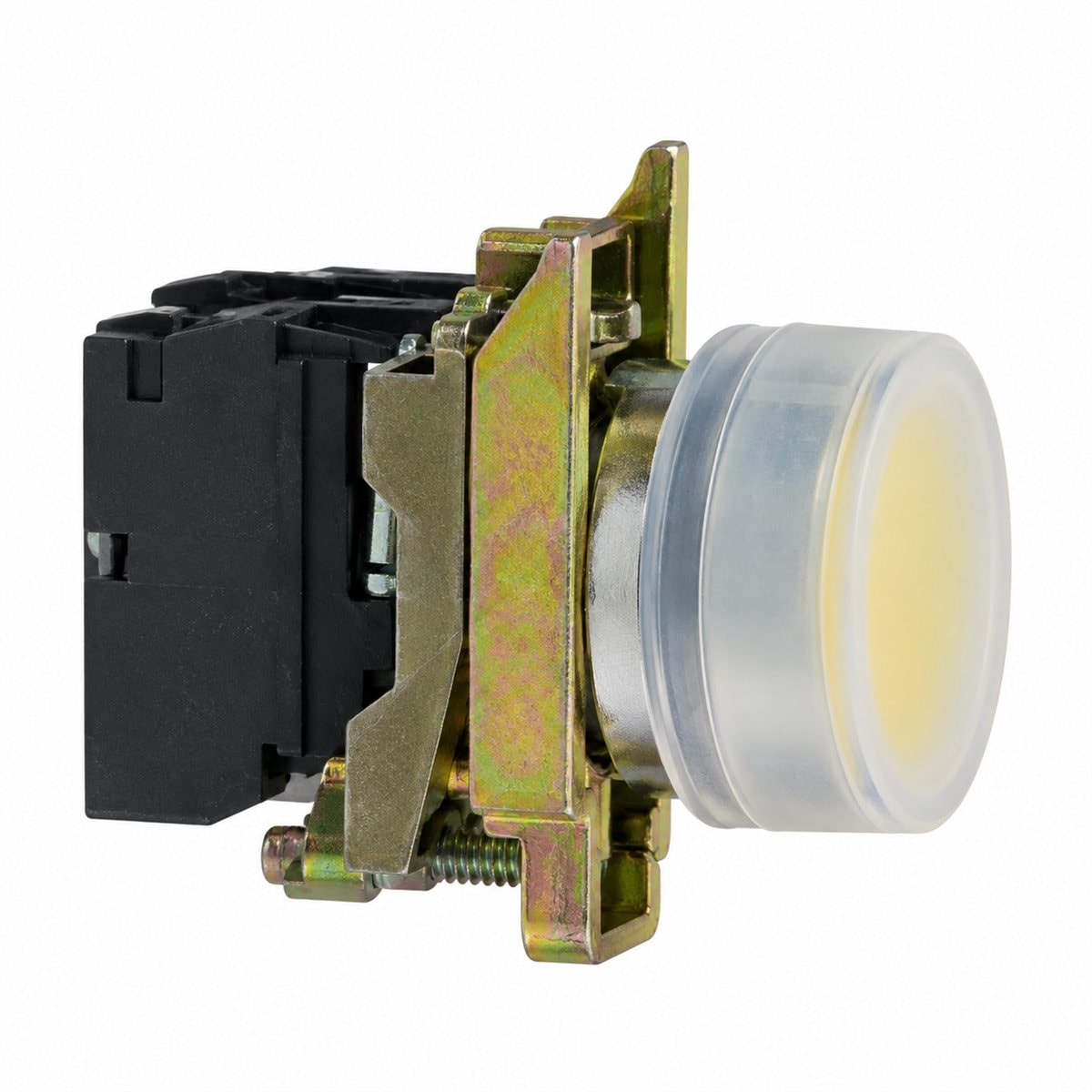 Nút nhấn phẳng chụp silicon trọn bộ Harmony XB4 Schneider trên nền trắng, ảnh sản phẩm chính diện