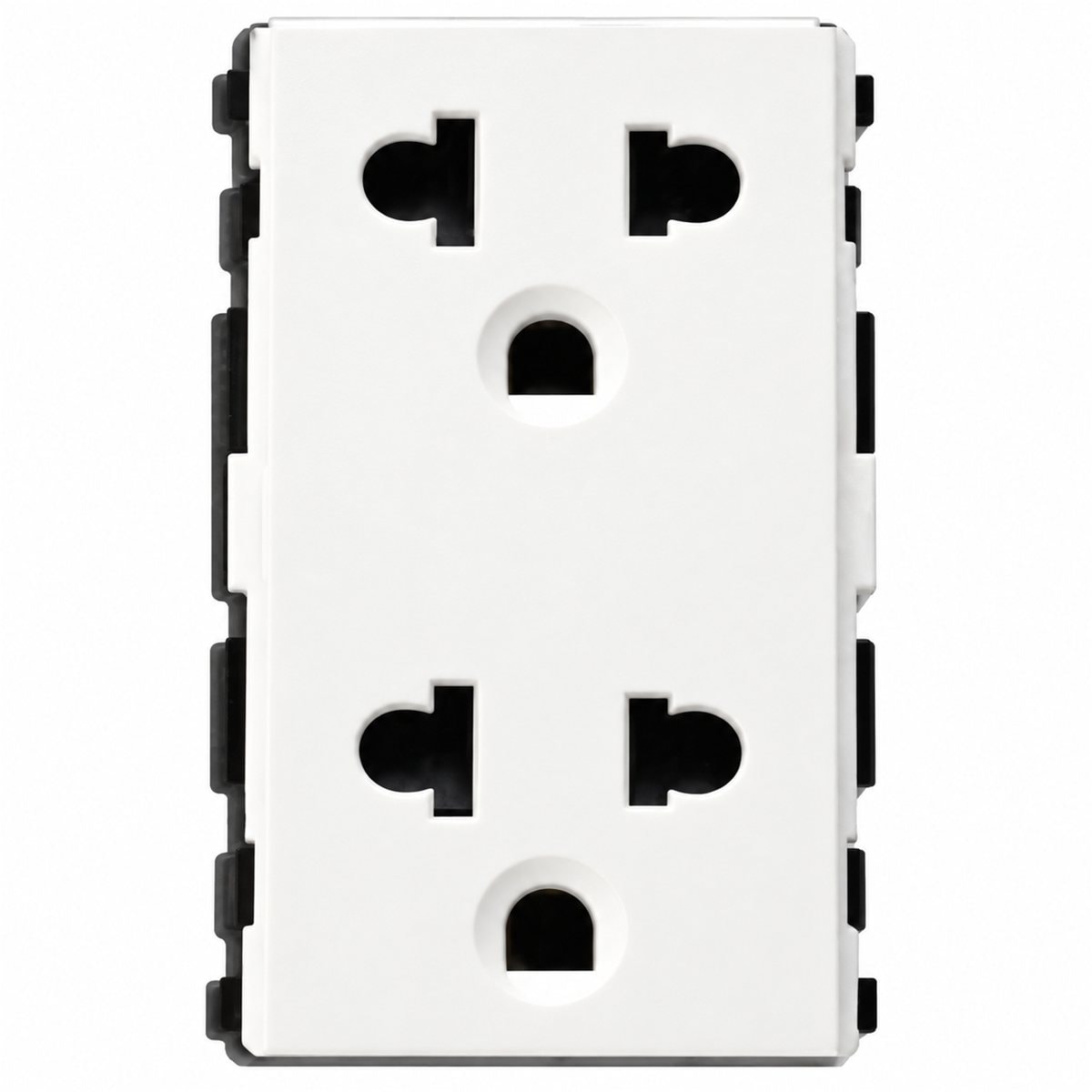 Ổ cắm đôi 3 chấu S-Flexi size L Schneider trên nền trắng, ảnh sản phẩm chính diện
