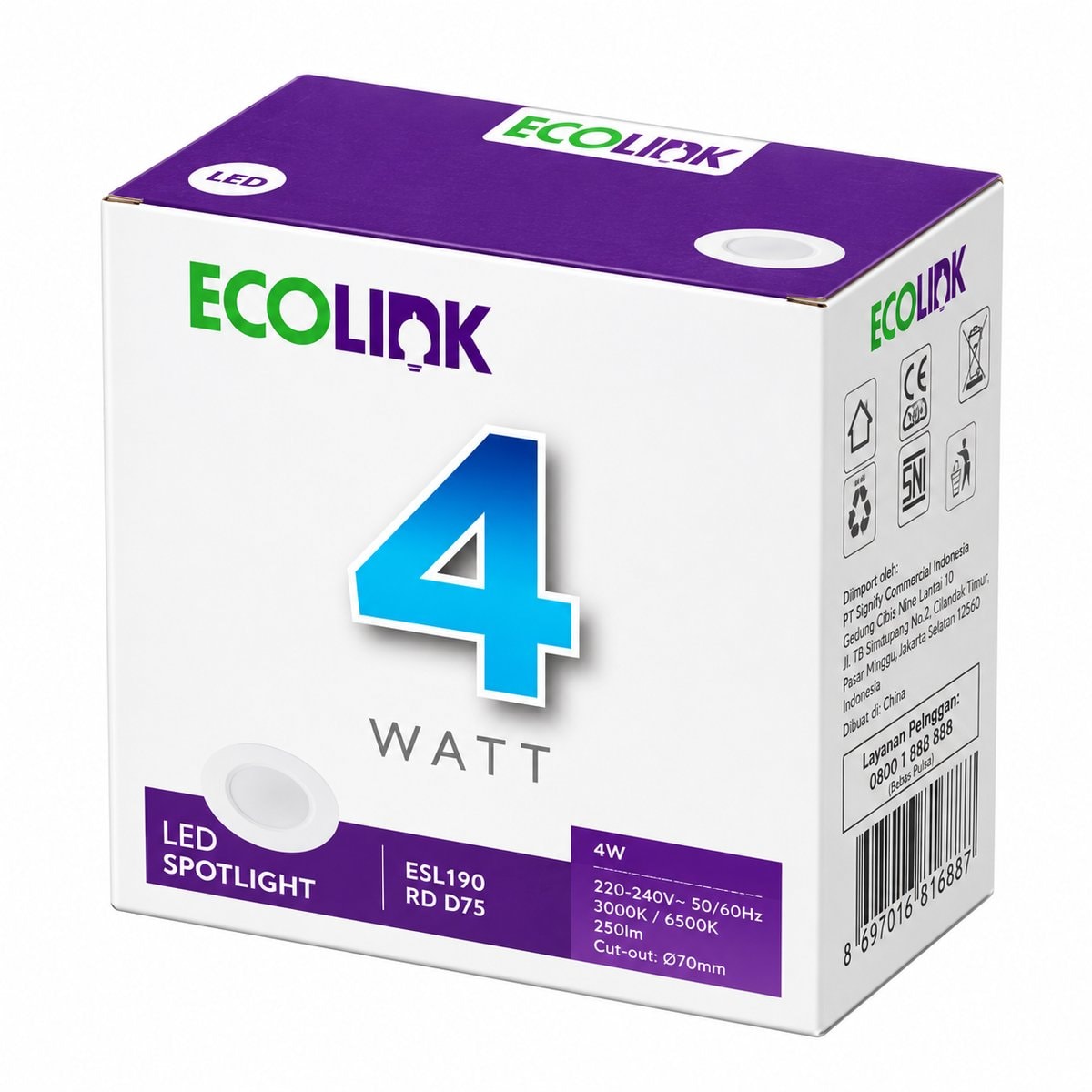 Đèn LED spotlight ESL190 EcoLink trên nền trắng, ảnh sản phẩm chính diện