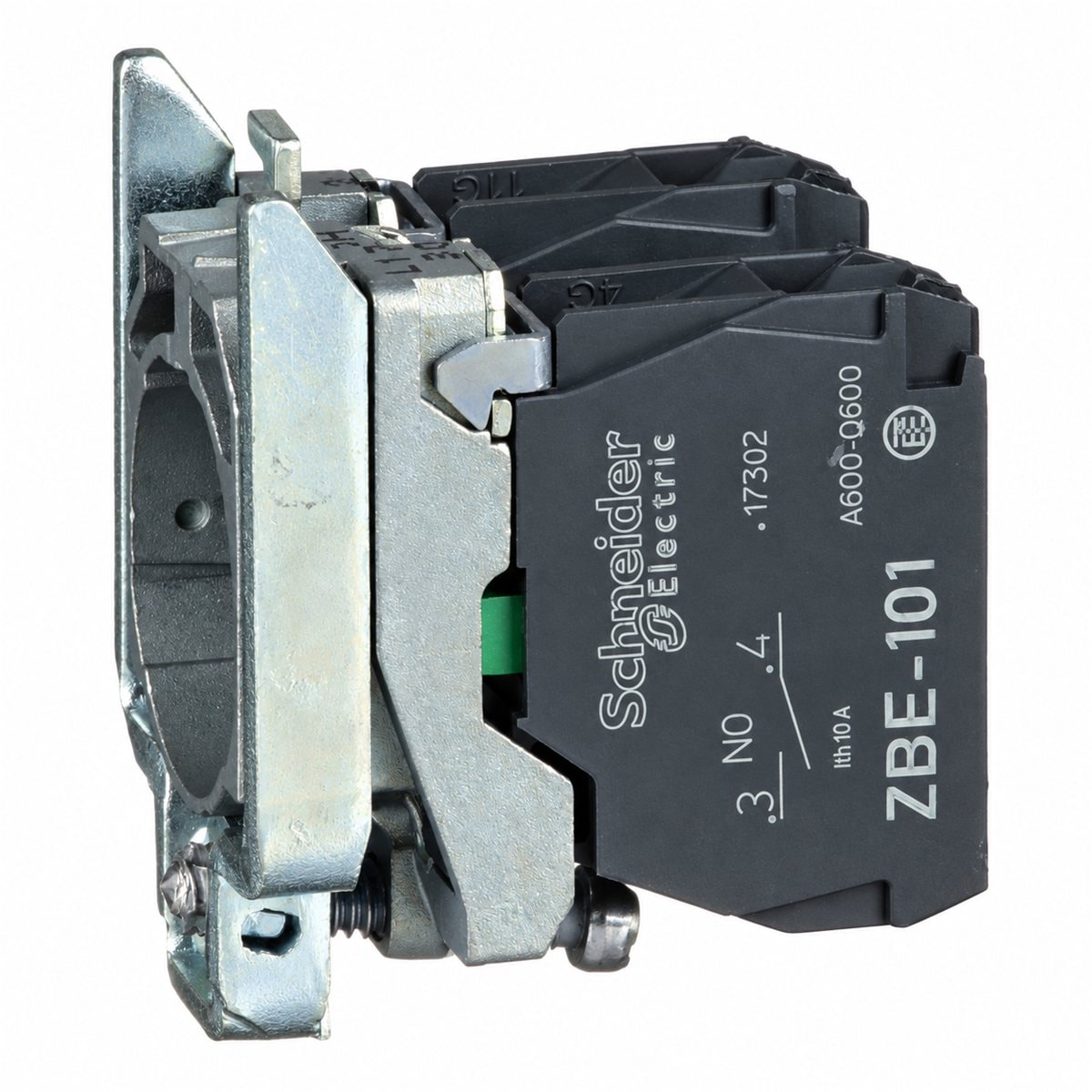 Thân công tắc Harmony XB4 Schneider trên nền trắng, ảnh sản phẩm chính diện