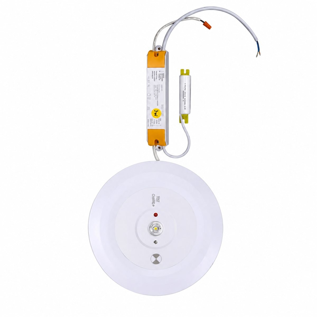 Đèn LED downlight chiếu sáng khẩn cấp Panasonic trên nền trắng, ảnh sản phẩm chính diện