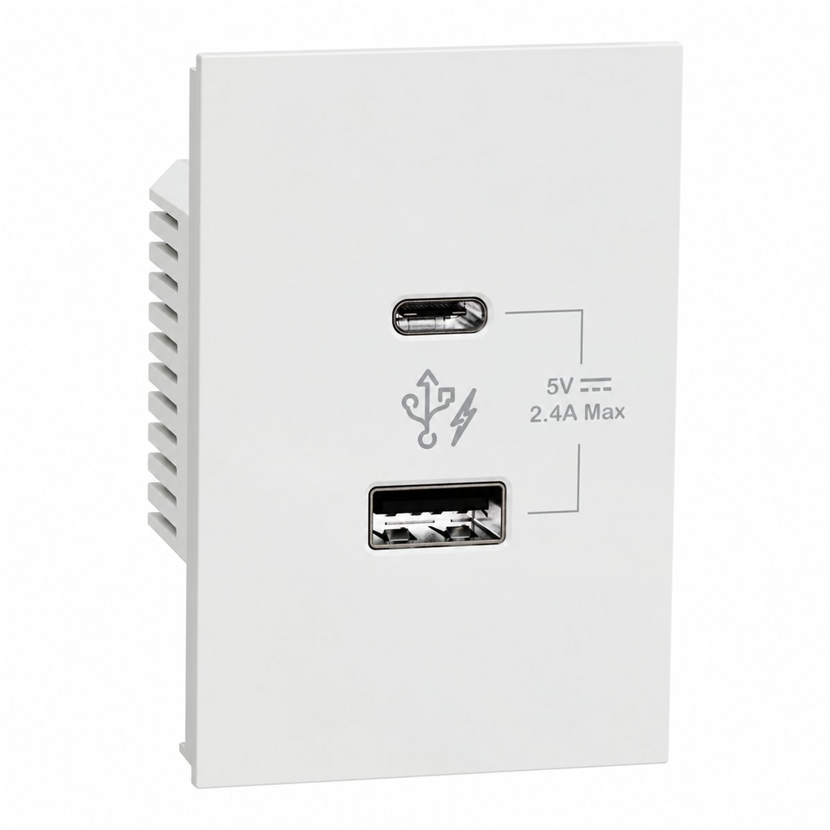 Ổ sạc USB A+C AvatarOn A Schneider trên nền trắng, ảnh sản phẩm chính diện