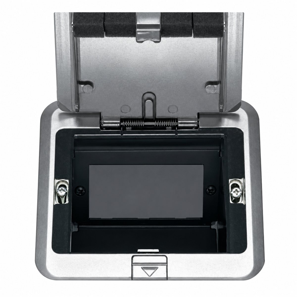 Bộ ổ âm sàn 3 thiết bị (chưa bao gồm thiết bị) Panasonic trên nền trắng, ảnh sản phẩm chính diện