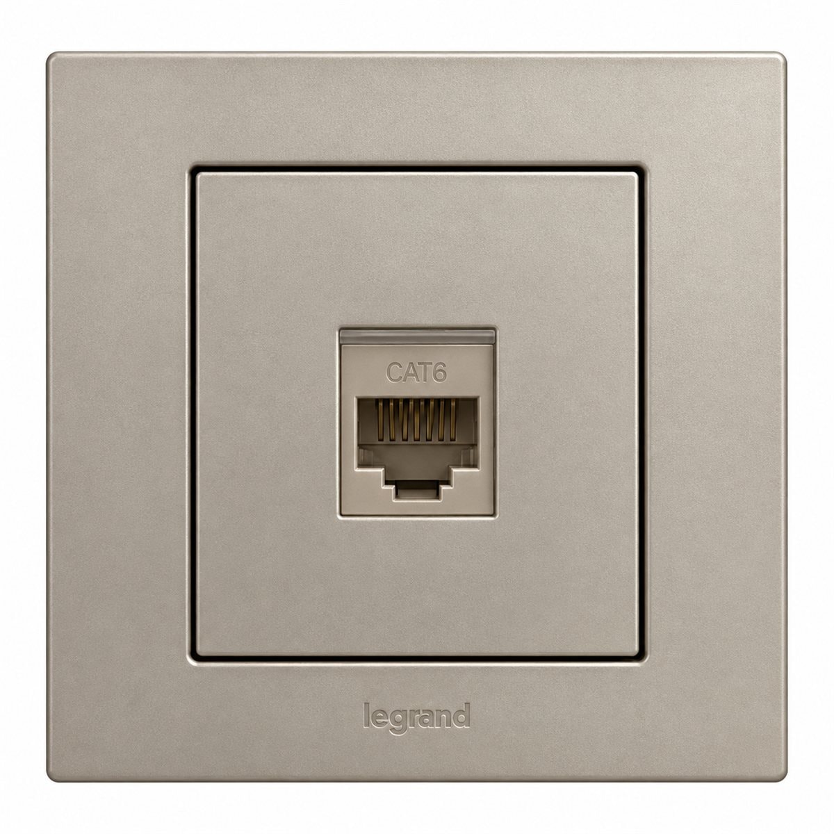 Ổ cắm mạng cat6 đơn Obria Legrand trên nền trắng, ảnh sản phẩm chính diện
