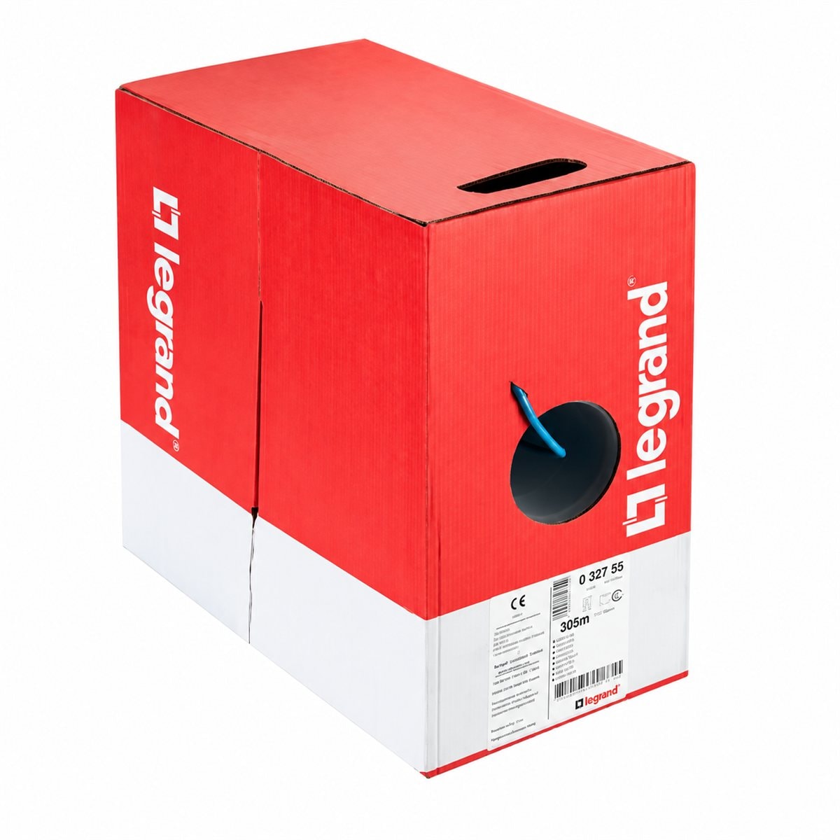 Cáp mạng dữ liệu PVC Cat5e/Cat6 Legrand trên nền trắng, ảnh sản phẩm chính diện