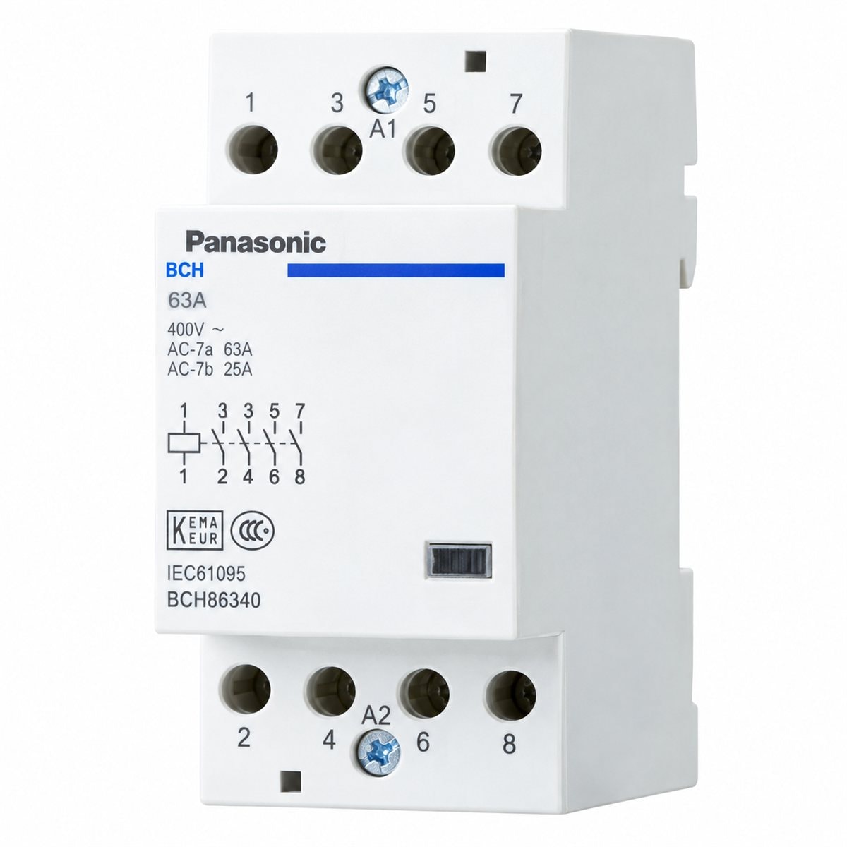 Khởi động từ dạng DIN Panasonic trên nền trắng, ảnh sản phẩm chính diện