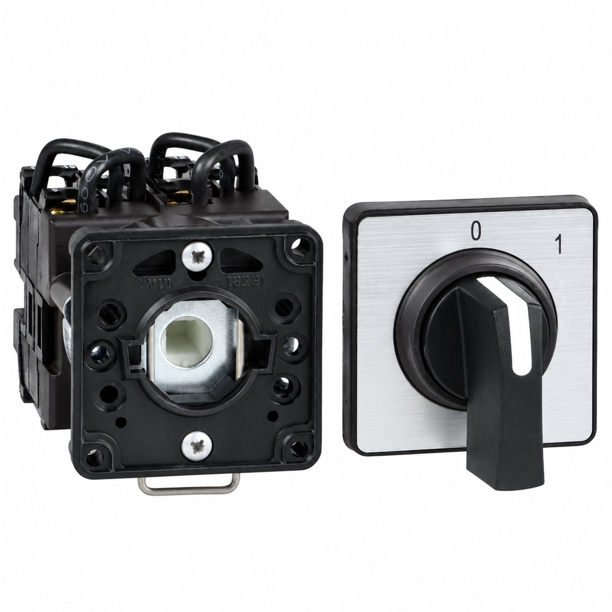 Công tắc cam Harmony K1 12A lắp lỗ Ø22 Schneider trên nền trắng, ảnh sản phẩm chính diện
