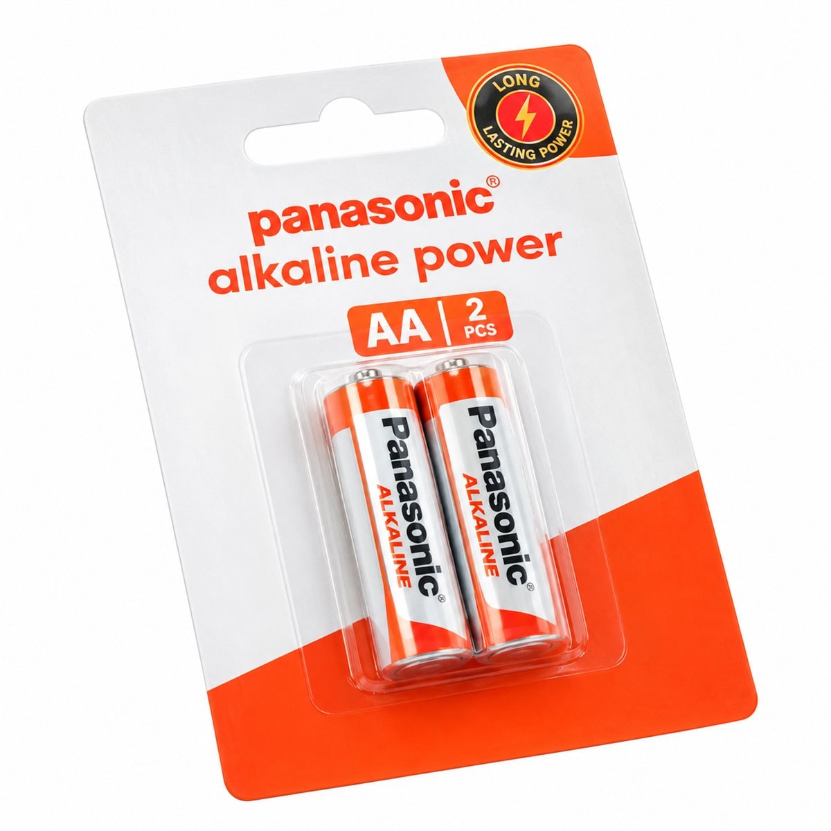 Đèn Pin alkaline AA Panasonic trên nền trắng, ảnh sản phẩm chính diện