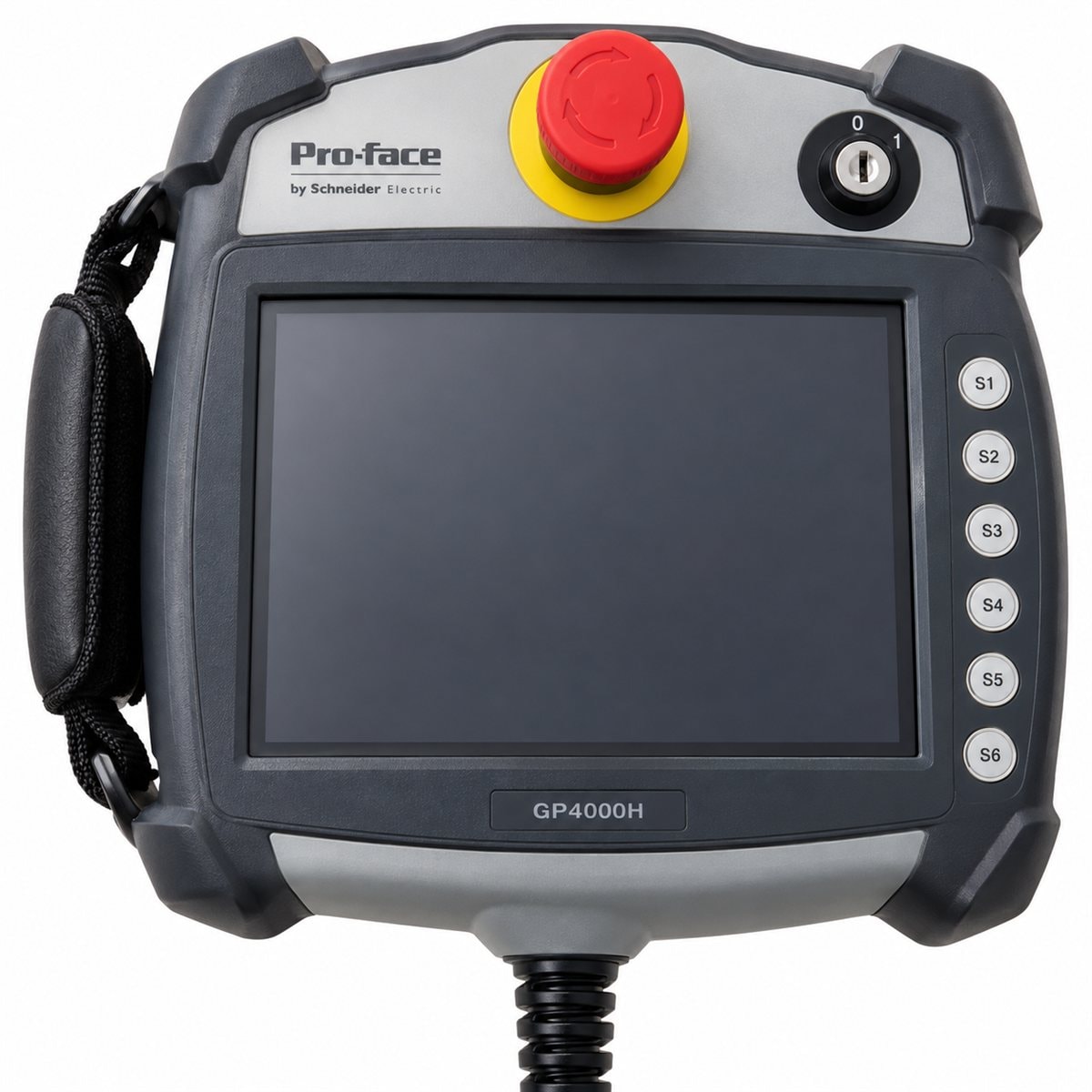 Màn hình HMI cầm tay Pro-face GP4000H Schneider trên nền trắng, ảnh sản phẩm chính diện