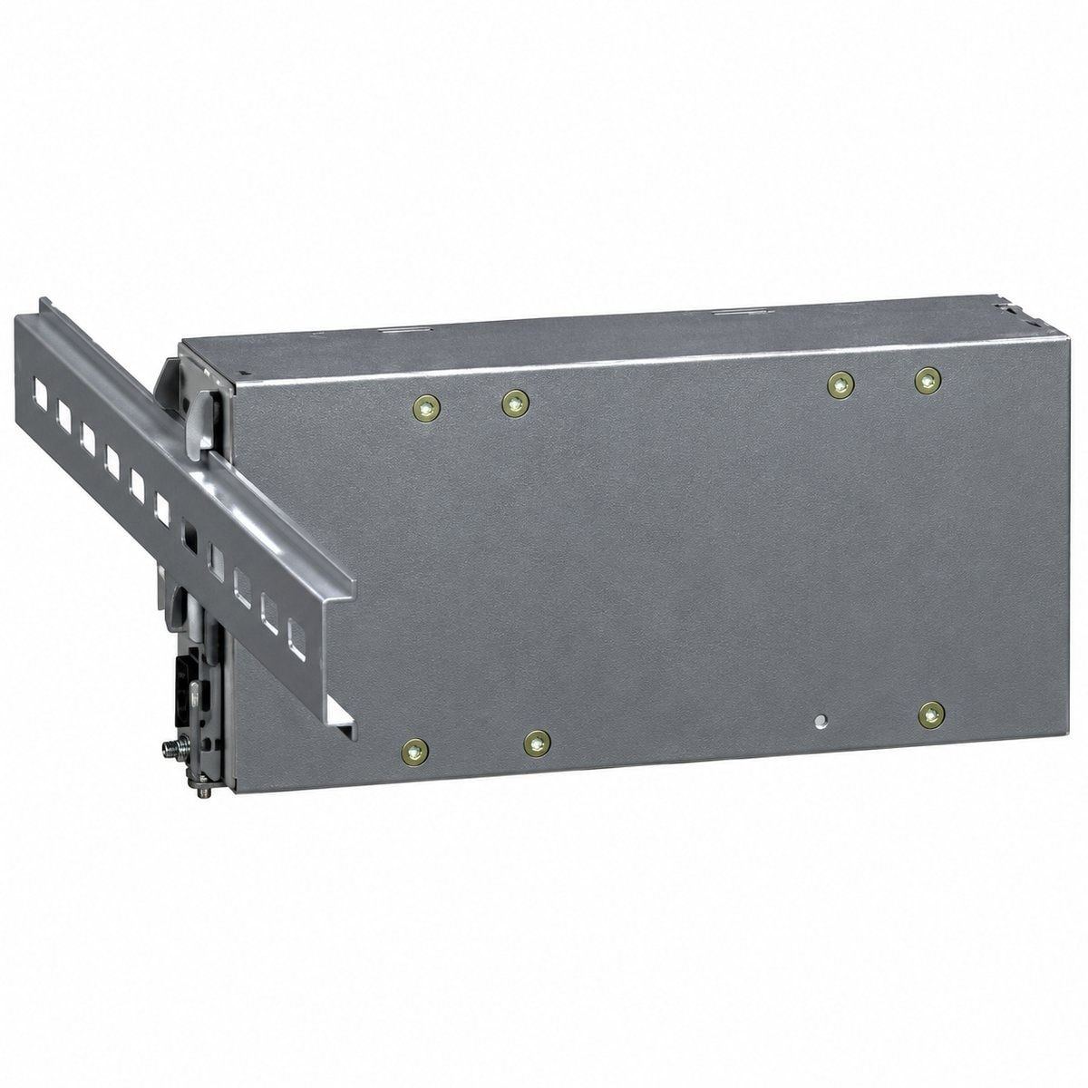 Bộ nguồn gắn trên bảng điều khiển Modicon Schneider trên nền trắng, ảnh sản phẩm chính diện