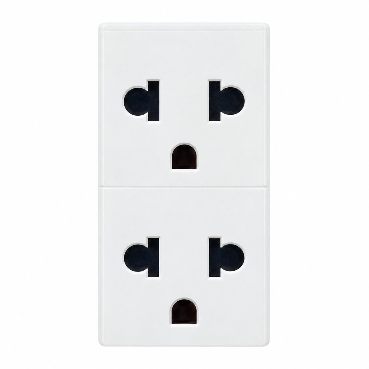 Ổ cắm đôi 3 chấu, 3 mô-đun Rivia Legrand trên nền trắng, ảnh sản phẩm chính diện