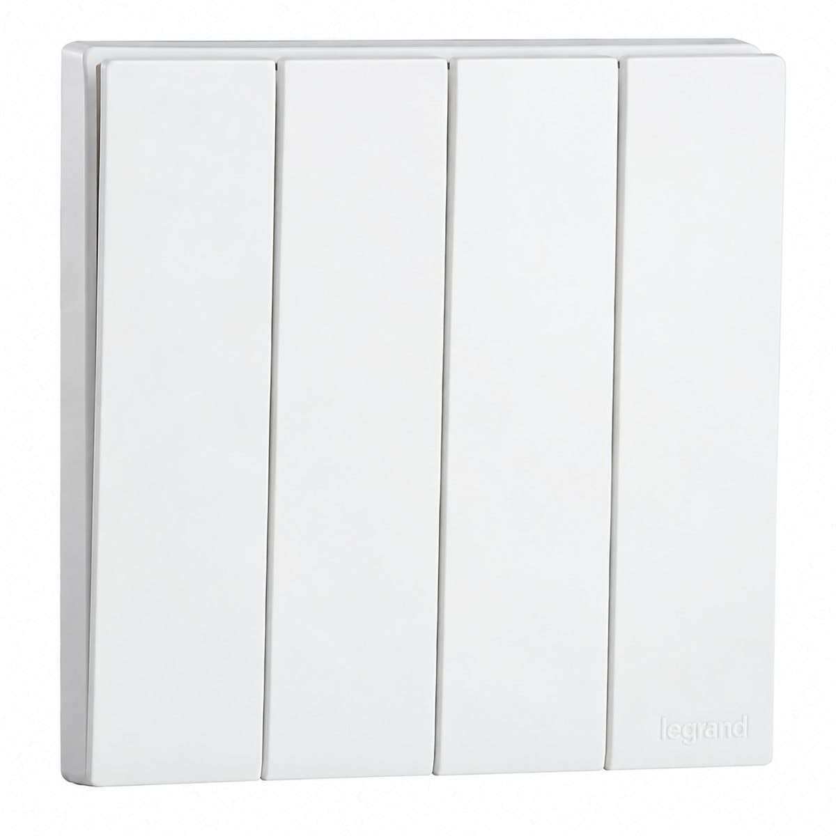 Công tắc bốn 2 chiều Obria Legrand trên nền trắng, ảnh sản phẩm chính diện