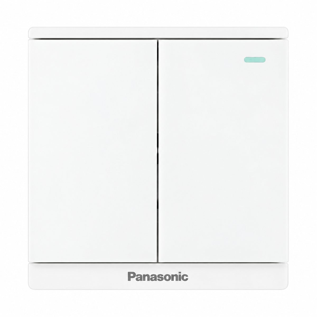 Bộ 2 công tắc B, 1 chiều, dạ quang Moderva Panasonic trên nền trắng, ảnh sản phẩm chính diện