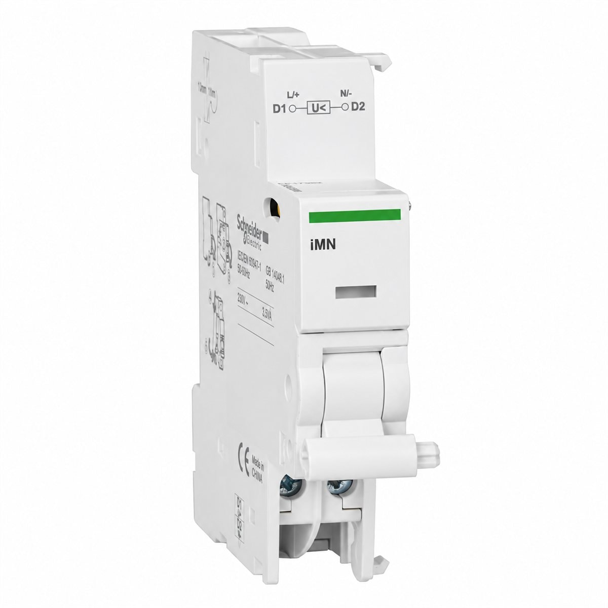 Cuộn bảo vệ thấp áp iMN cho Acti9 iC60 Schneider trên nền trắng, ảnh sản phẩm chính diện