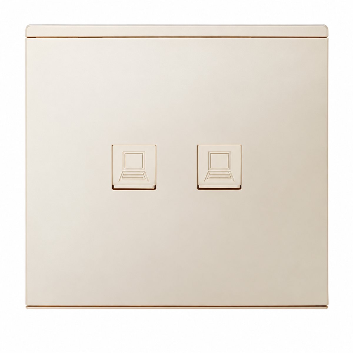 Bộ 2 ổ cắm data CAT5E Minerva Panasonic trên nền trắng, ảnh sản phẩm chính diện