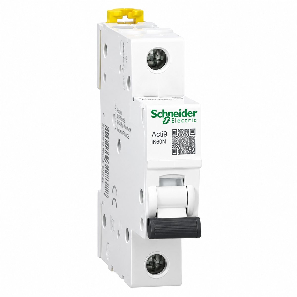 MCB Acti9 iK60N Schneider trên nền trắng, ảnh sản phẩm chính diện