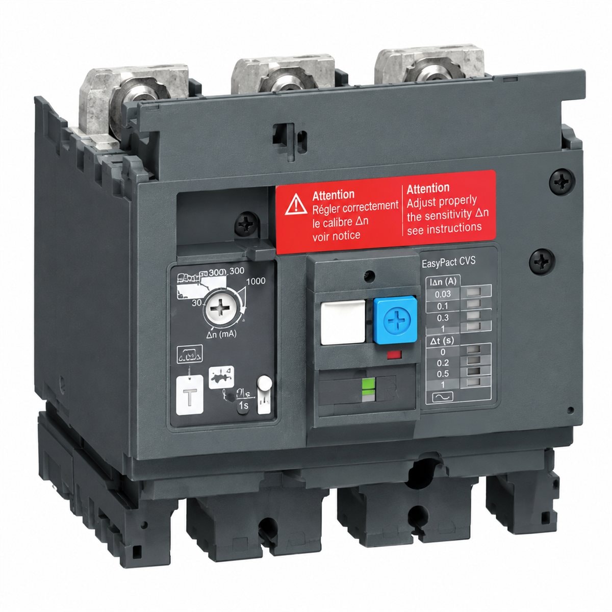 Mô-đun Vigi cho MCCB EasyPact CVS Schneider trên nền trắng, ảnh sản phẩm chính diện