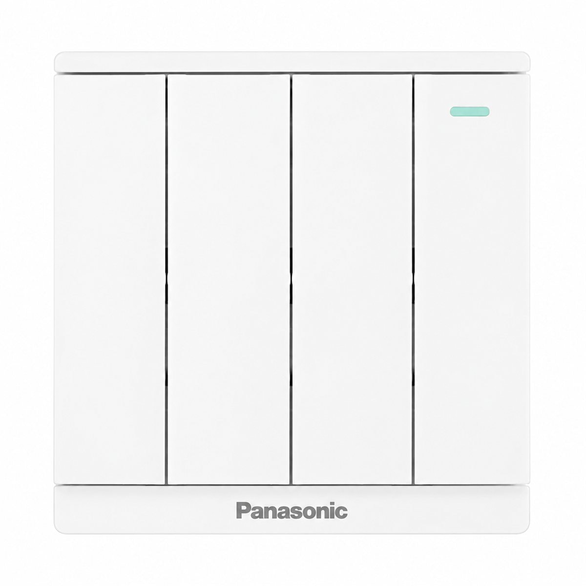Bộ 4 công tắc B, 1 chiều, dạ quang Moderva Panasonic trên nền trắng, ảnh sản phẩm chính diện